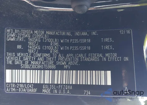 2017 Toyota Sienna Xle 7 Passenger from USA, damaged, VIN 5TDDZ3DC8HS159886